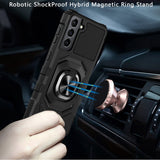 Samsung Galaxy S22 Robotic Hybrid with Magnetic Ring Stand Case Cover - Black