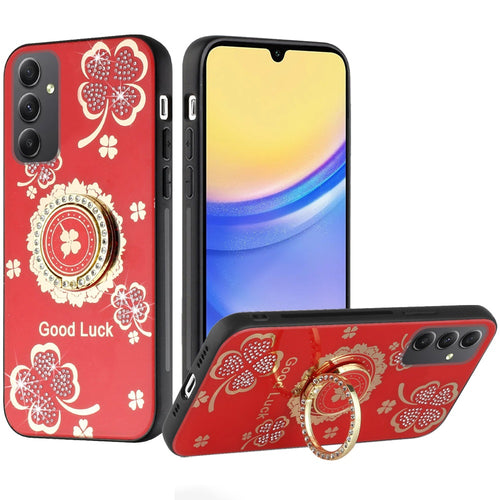 Samsung A16 5G SPLENDID Diamond Glitter Ornaments Engraving Case Cover - Good Luck Floral Red