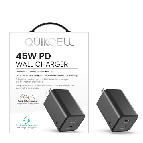 Quikcell   45W PD Dual Port Wall Charger Black