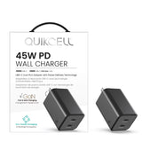 Quikcell   45W PD Dual Port Wall Charger Black