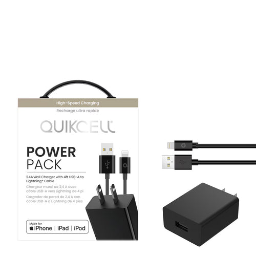 Quikcell   POWER PACK Wall Charger + USB-A to Lightning Black