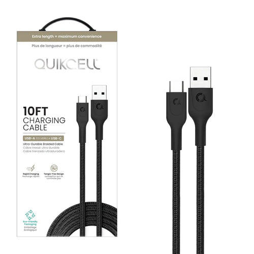 Quikcell   10ft FAST CHARGE CABLE USB-A to USB-C Black
