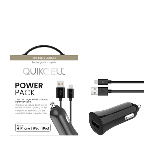 Quikcell   POWER PACK Car Charger + USB-A to Lightning Black