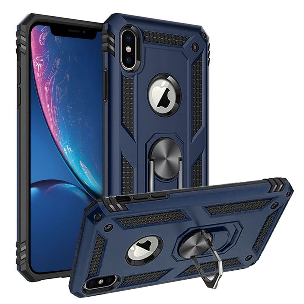 Apple iPhone XR Ring Magnetic Kickstand Hybrid Case Cover - Blue
