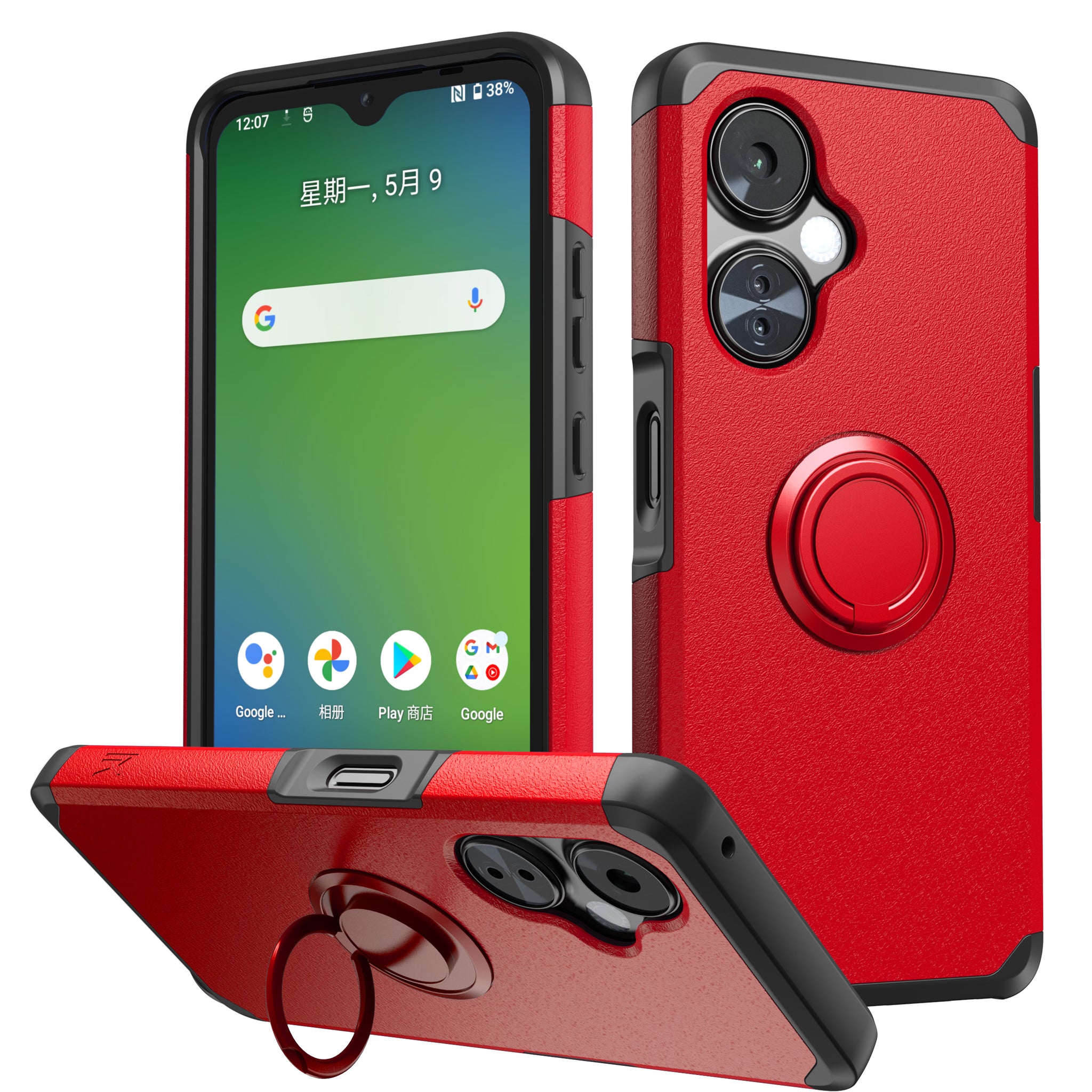 OnePlus Nord N30 5G Tough Strong Hybrid With Ring Stand Case Cover - Red
