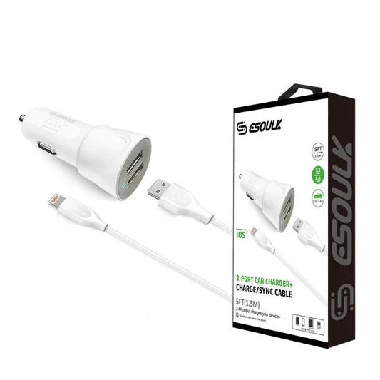ESOULK EC43P-IP 12W CAR CHARGER+8 PIN USB - WH