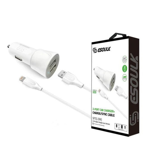 ESOULK EC43P-IP 12W CAR CHARGER+8 PIN USB - WH