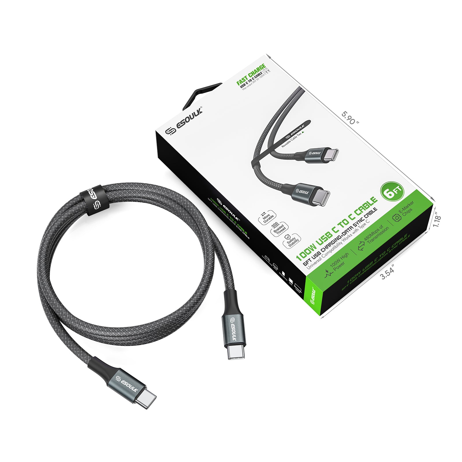 6Ft 100W USB-C To USB-C Charging & Data Sync Cable (12/48)