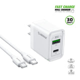 30W PD&QC Wall Charger +5Ft USB-C To USB-C Cable (12/48)