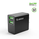 12W 2.4A Dual USB Wall Adapter Black