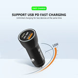 18W Car Charger PD & USB-A With 3ft C To C Cable