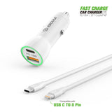 18W Car Charger PD & USB-A With 3ft C To 8Pin Cable