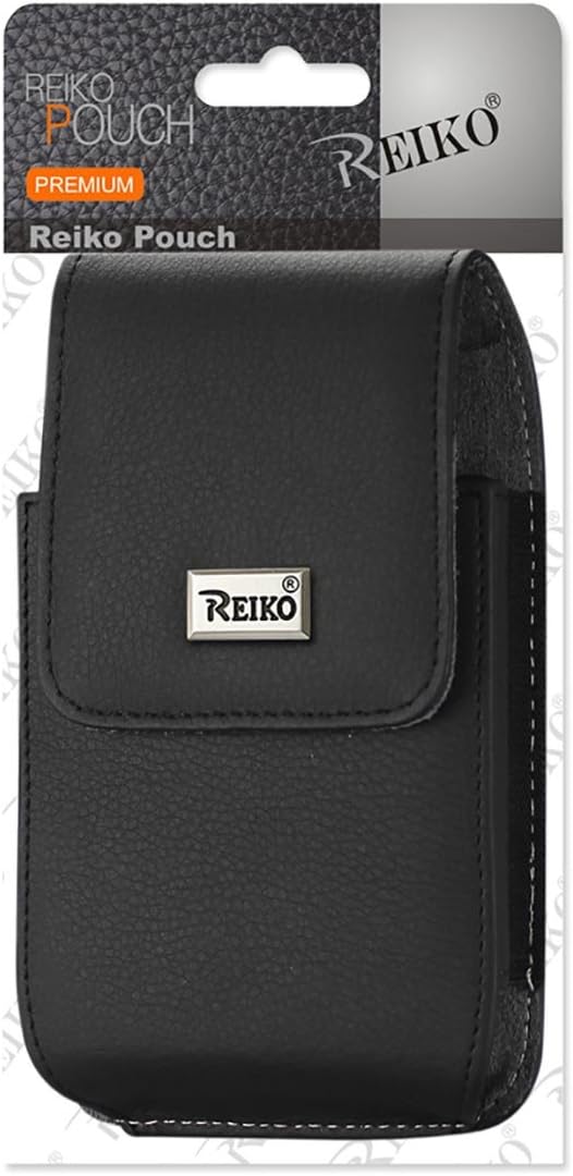 Reiko Leather Vertical Pouch With Metal Logo In Black