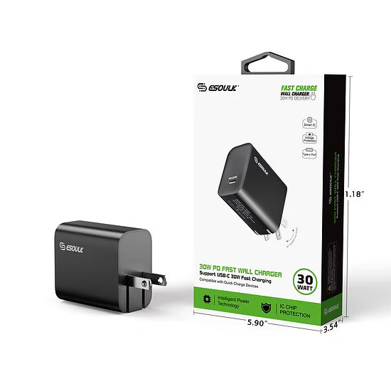 ESOULK 30W PD FAST WALL CHARGER (6/36) EA22-BK