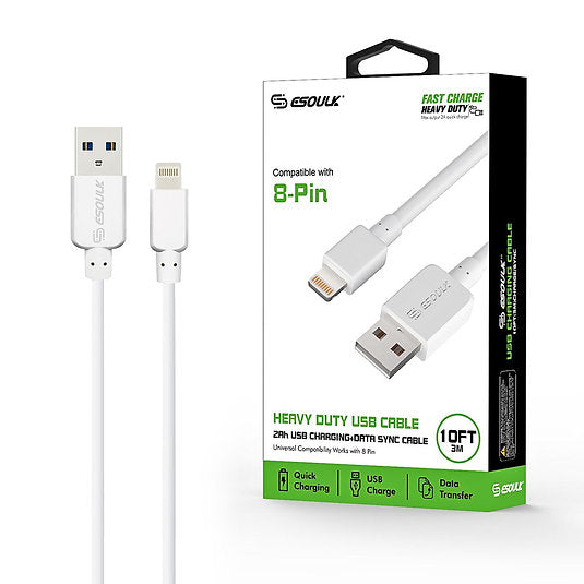 Esoulk 2A Heavy Duty USB Cable 3M(10ft) White