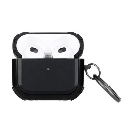 AirPods 3 Premium Rugged ShockProof Hybrid With Metal Hook Case Cover- Black+Black