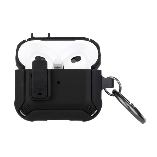 AirPods 1/2 Switch Closure Premium Ultra ShockProof Hybrid With Metal Hook Case Cover - Black+Black