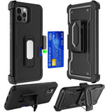 iPhone 15 CARD Holster with Kickstand Clip Hybrid Case Cover - Black
