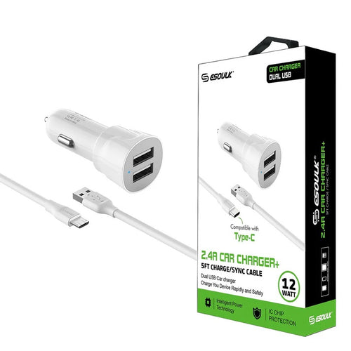 ESOULK EC43P-TPC 12W CAR CHARGER+TYPE C USB - WHT