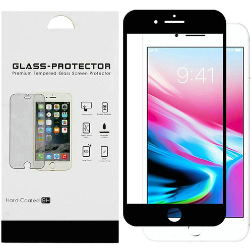 iPhone SE 3 (2022) SE/8/7 Bulk White Paper Card Package Black edged Tempered Glass (Black)