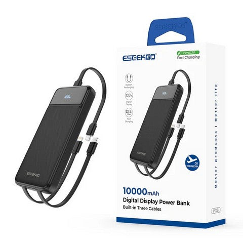 ESEEKGO P-12B 10000 mAh Power Bank With Built-in 3 Cable