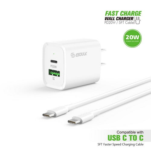 ESOULK EC49-CC 20W HOME CHARGR+TYPE C TO C USB-WHT