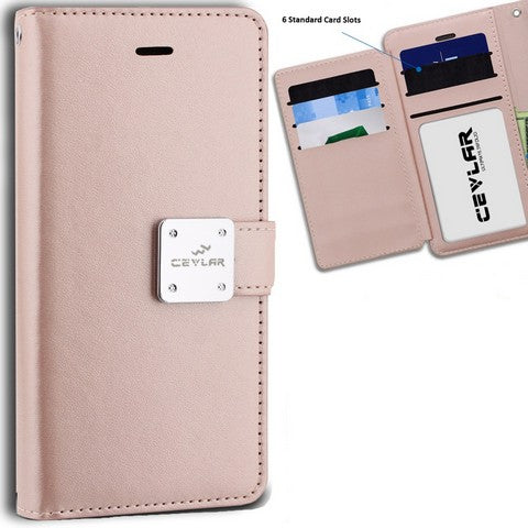 Iphone 16 Pro 6.3 luxurious synthetic PU leather 6 Card Slots Infolio, Rose Gold