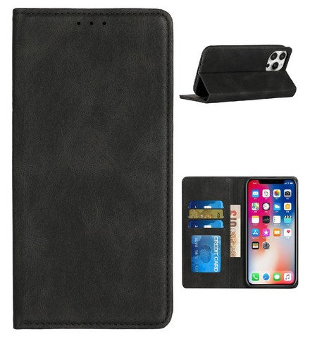 Iphone 16 Plus 6.7 Premium Vegan Leather Magnetic Closure Wallet Black