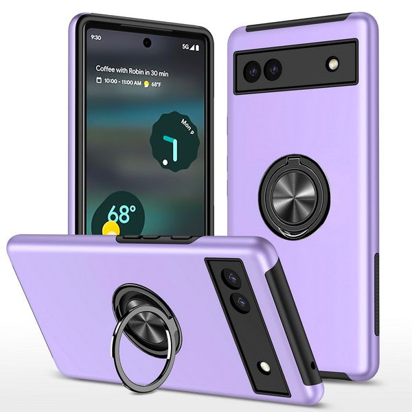 Google Pixel 6a 2022 Oil Painted Case w/Flat Magnetic Ring Stand Purple
