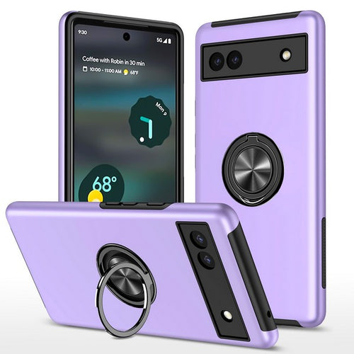 Google Pixel 6a 2022 Oil Painted Case w/Flat Magnetic Ring Stand Purple