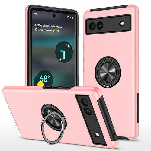 Google Pixel 6a 2022 Oil Painted Case w/Flat Magnetic Ring Stand Pink
