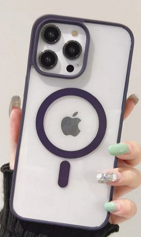 Iphone 16 Pro Max 6.9 Hybrid Clear Case w/ Magnetic Ring Purple Edge