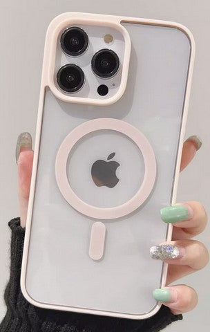 Iphone 16 Pro Max 6.9 Hybrid Clear Case w/ Magnetic Ring Pink Edge