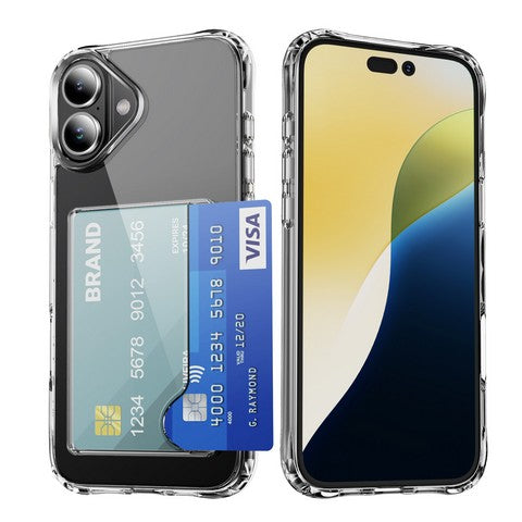 Iphone 16 Plus 6.7 Premium Acrylic Tpu Case w/2 Card Slot Clear