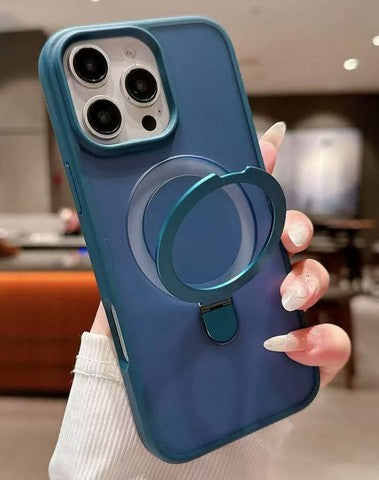 iPhone 16e 2025 compatible w/ iPhone 13 6.1 Iphone 14 6.1 Translucent Magnetic Ring Stand Case Blue