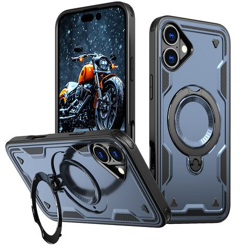 Iphone 16 Plus 6.7 Hybrid Case w/Large Twisting Magnetic Ring Stand Blue