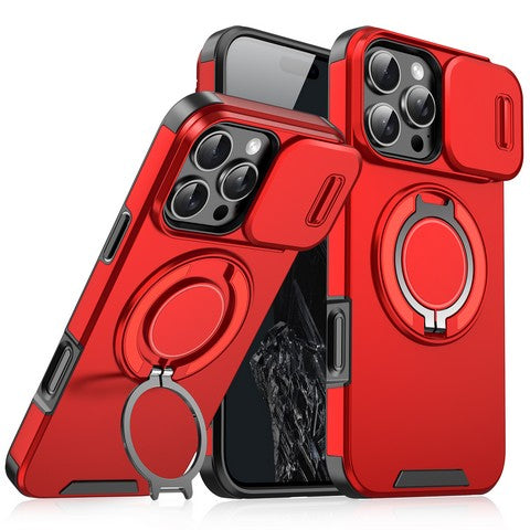 Iphone 16 Pro 6.3 Magnetic case w/Large Rotate Ring Stand Camera Cover Red