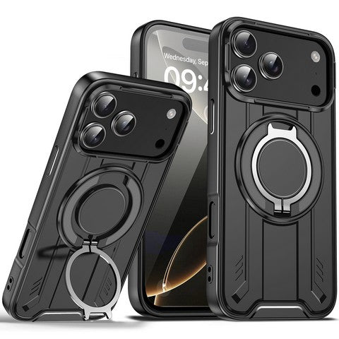 iPhone 17 Pro 2025 Large Rotate Magnetic Ring Stand case Black