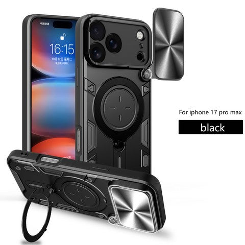 iPhone 17 Pro Max Twisting Metal Ring Stand Case w/Camera cover Black