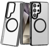 Samsung Galaxy S25 Ultra Magnetic Circle Ring Transparent Premium Acrylic with Metal Buttons & Camera Raised Lip - Black