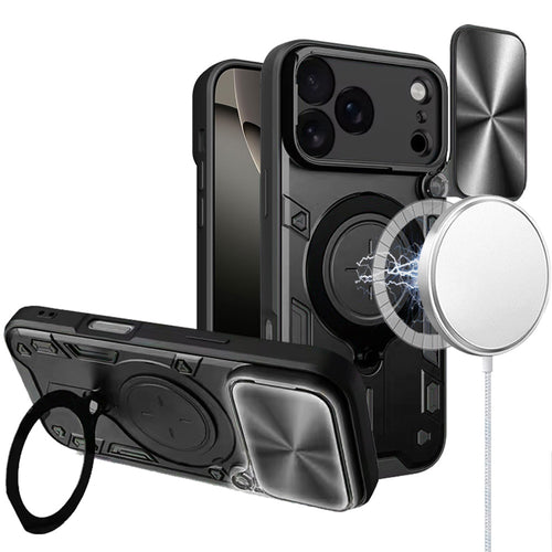 iPhone 17 Pro Max Magnetic Ring Stand Classic Design FULL Camera Protection Hybrid Case - Black