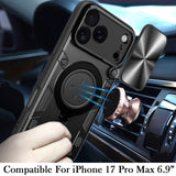 iPhone 17 Pro Max Magnetic Ring Stand Classic Design FULL Camera Protection Hybrid Case - Black