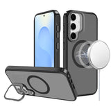 Samsung s25/s24 Frame Aluminium Camera Stand Metallic Buttons [Magnetic Circle] Tough HQ Hybrid Case - Black