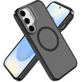 Samsung s25/s24 Frame Aluminium Camera Stand Metallic Buttons [Magnetic Circle] Tough HQ Hybrid Case - Black