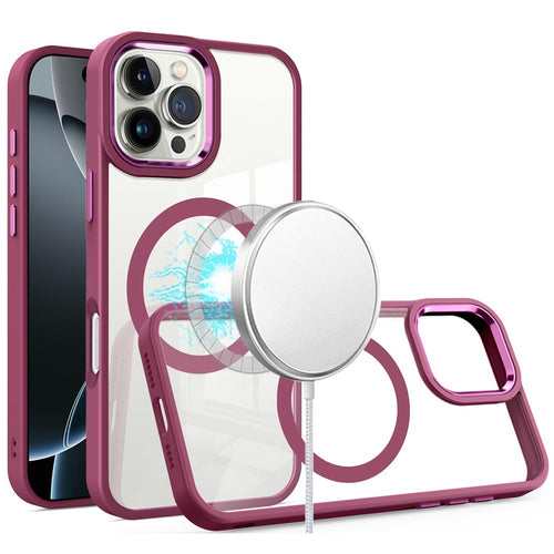 iPhone 16 Pro Max 6.9 inch Greatest Clear Acrylic Thick Metal Button Hybrid - Burgundy