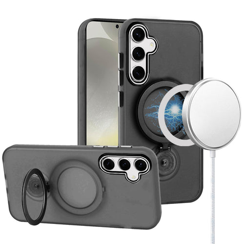 Samsung S25/S24 Hoop Kickstand [Magnetic Circle] HD Transparent Chrome Hybrid - Black