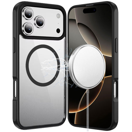 iPhone 17 Pro Max Magnetic Ring HQ Transparent Thick 2.0mm Hybrid Case - Black