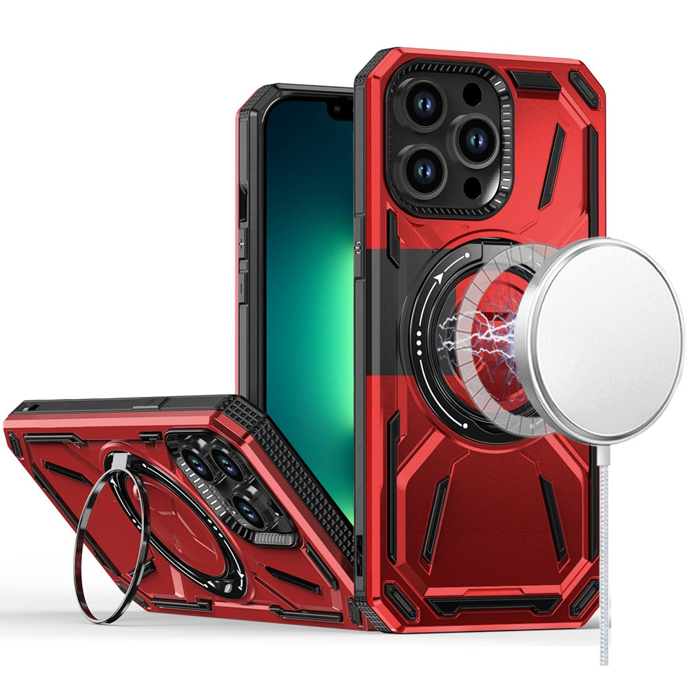 iPhone 13 Pro Max Loop Hybrid with [Magnetic Ring Circle] 360 degrees Rotational Kickstand Case Cover - Red