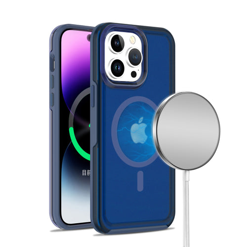 iPhone 14 PRO MAX 6.7" Rich [Magnetic Circle] Glossy Oil Shockproof Hybrid Premium Hybrid - Dark Blue
