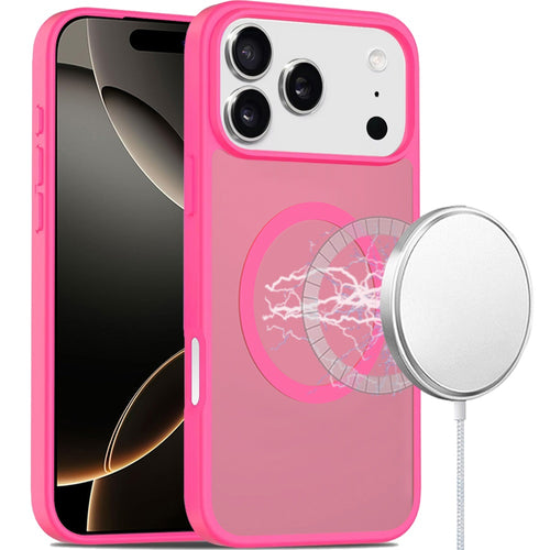 iPhone 17 Pro Max [Magnetic Circle] Smooth Safe Matte Feel Hybrid Case - Hot Pink
